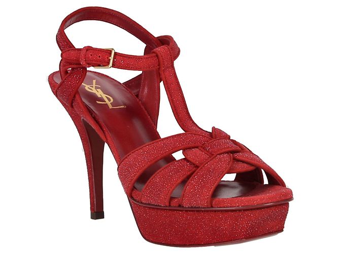 Sandali con plateau Tribute glitterati Saint Laurent Rosso - vista 2