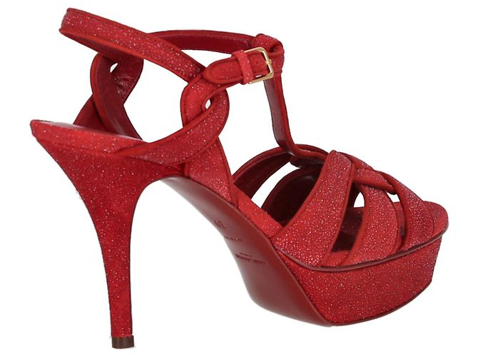 Sandali con plateau Tribute glitterati Saint Laurent Rosso - vista 3