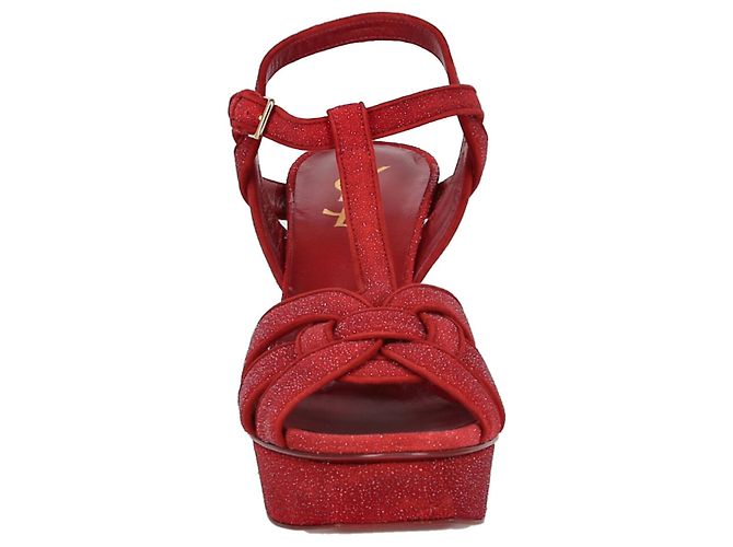 Sandali con plateau Tribute glitterati Saint Laurent Rosso - vista 4