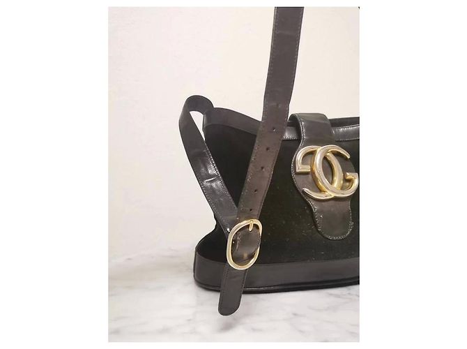 Bolsa Gucci de camurça e couro preto liso com fivela GG - vista 4