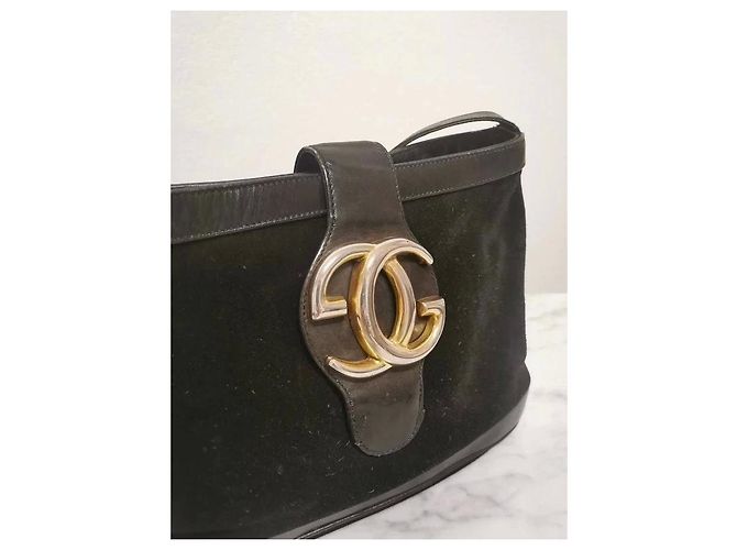 Bolsa Gucci de camurça e couro preto liso com fivela GG - vista 5