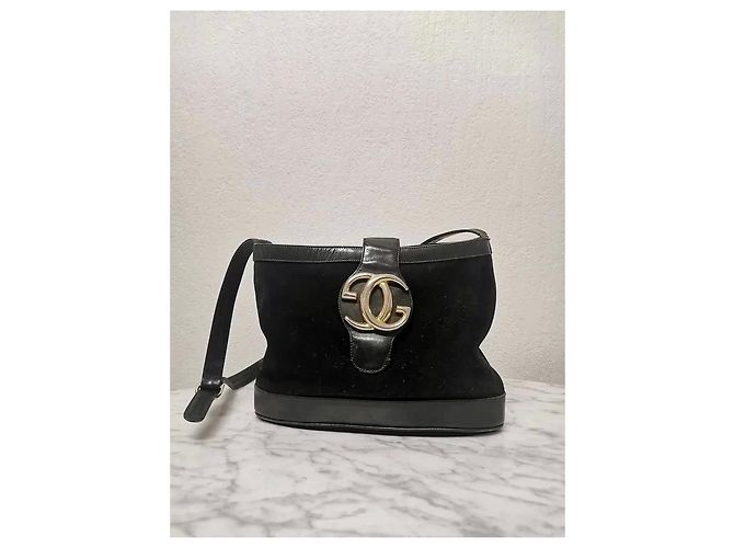 Bolsa Gucci de camurça e couro preto liso com fivela GG - vista 8