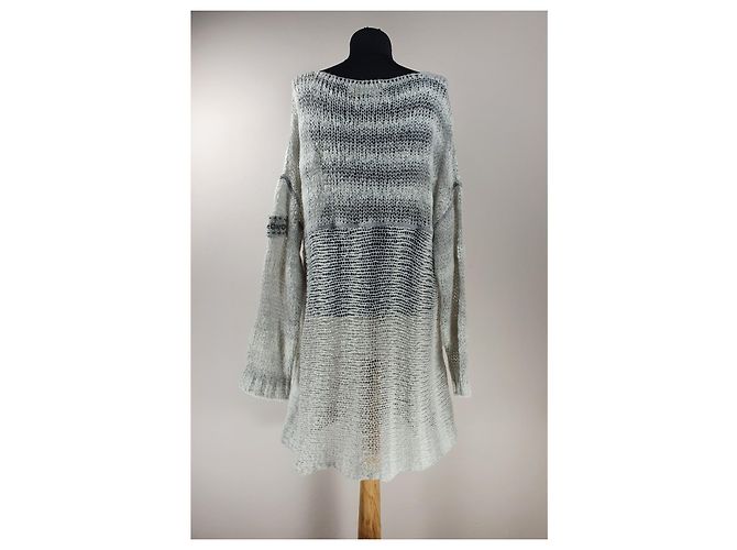 Suéter longo de lã Elisa Cavaletti Branco Cinza Multicor - vista 4