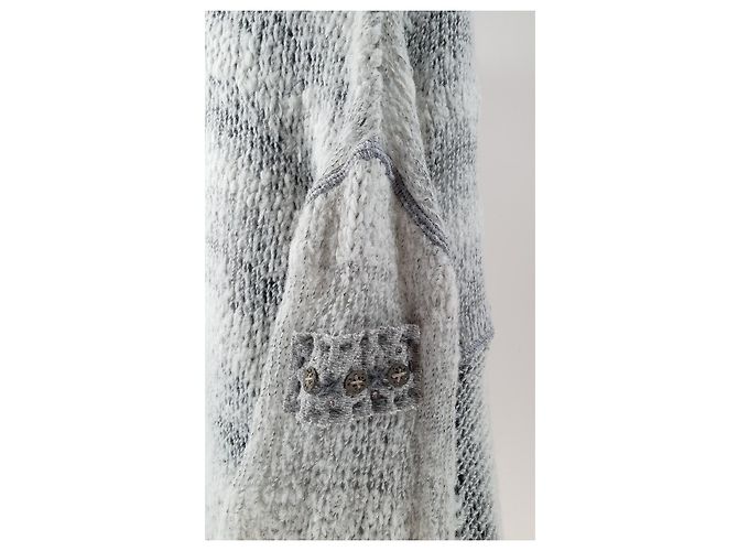 Suéter longo de lã Elisa Cavaletti Branco Cinza Multicor - vista 5