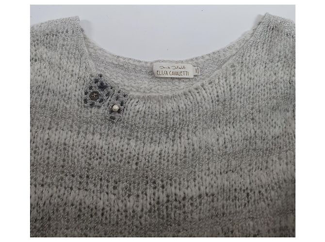 Suéter longo de lã Elisa Cavaletti Branco Cinza Multicor - vista 6