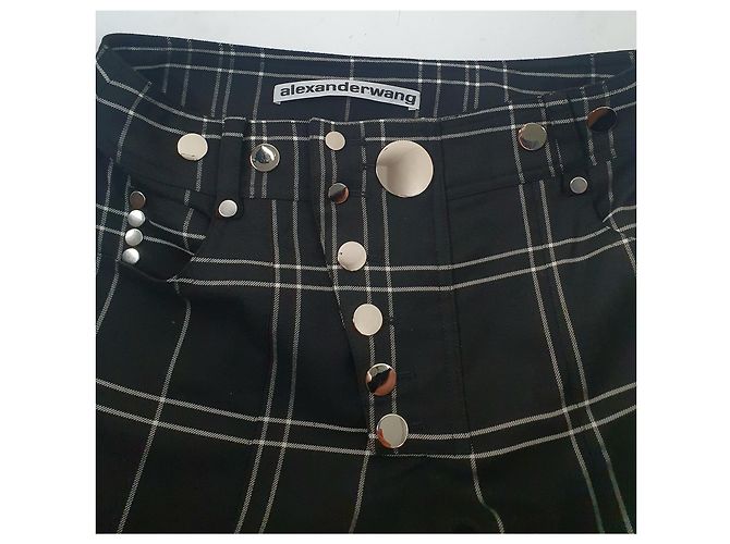Alexander Wang Pantalones Pitillo con Estampado a Cuadros Negro Blanco - vista 6