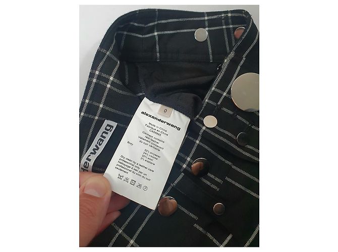 Alexander Wang Pantalones Pitillo con Estampado a Cuadros Negro Blanco - vista 7