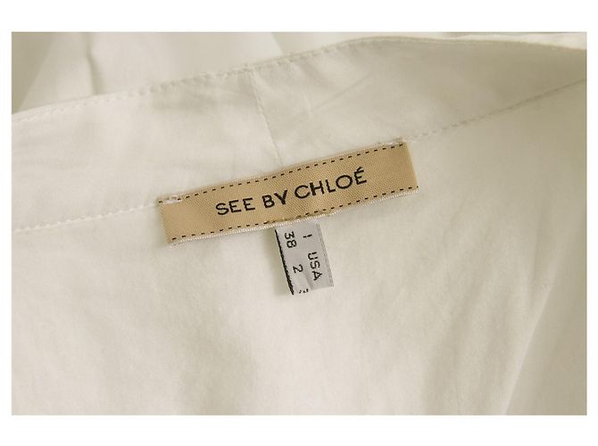 See by Chloé See by Chloe White Cotton w. Camicetta oversize con tunica a pieghe piccole 38 Bianco - vista 3