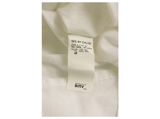 See by Chloé See by Chloe White Cotton w. Camicetta oversize con tunica a pieghe piccole 38 Bianco - vista 4