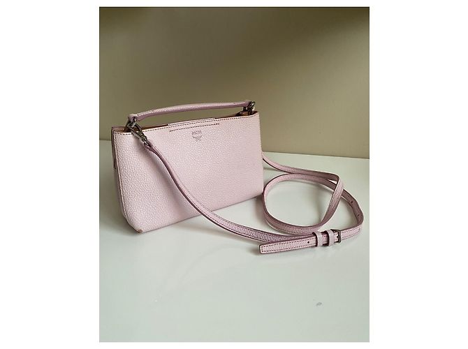 Borsa MCM in pelle rosa con manico - vista 2