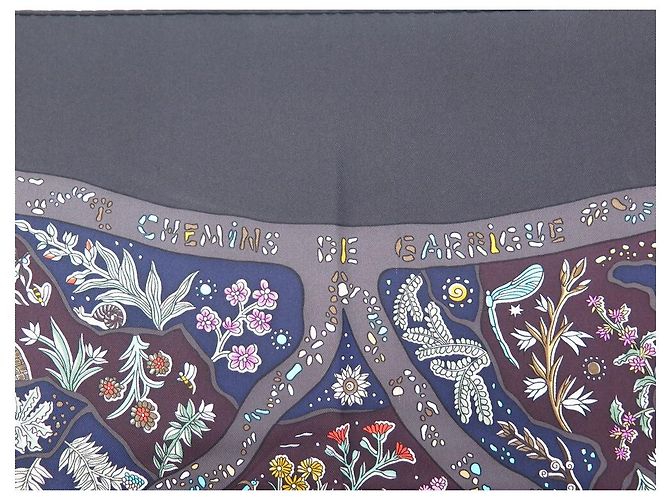 Hermès HERMES CHEMINS DE GARRIGUE CHRISTINE HENRY SCIARPA IN SETA ANTRACITE + SCATOLA Grigio antracite - vista 3