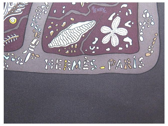 Hermès HERMES CHEMINS DE GARRIGUE CHRISTINE HENRY SCIARPA IN SETA ANTRACITE + SCATOLA Grigio antracite - vista 4