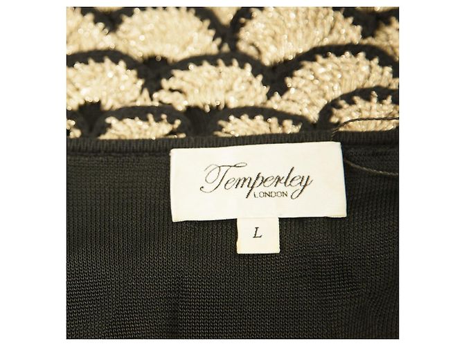 Temperley London Temperley Schwarzes Seidenstrick Beige Gold Häkellätzchen Lange Ärmel Minikleid Größe L - Ansicht 3