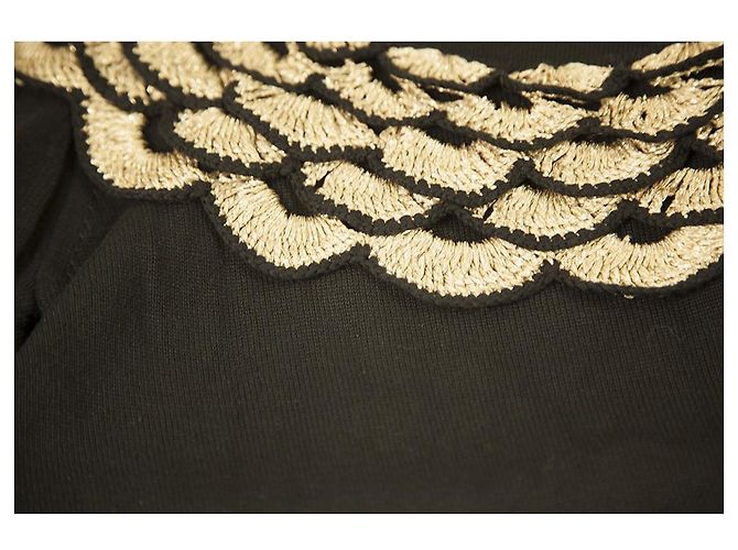 Temperley London Temperley Schwarzes Seidenstrick Beige Gold Häkellätzchen Lange Ärmel Minikleid Größe L - Ansicht 5