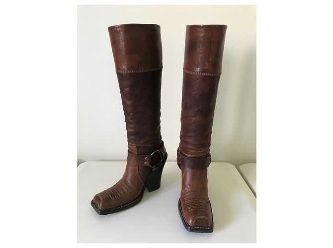 Stivali Dior in pelle marrone taglia 35 - vista 3