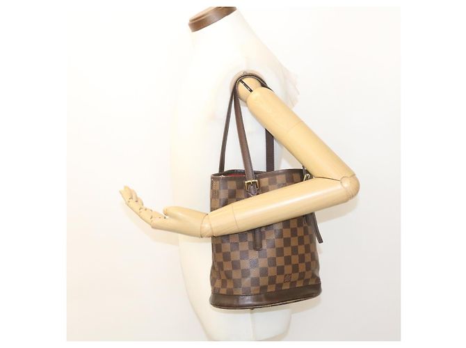 Bucket LOUIS VUITTON Damier Ebene Marais Borsa a tracolla a secchiello N42240 LV Auth lt169 - vista 23