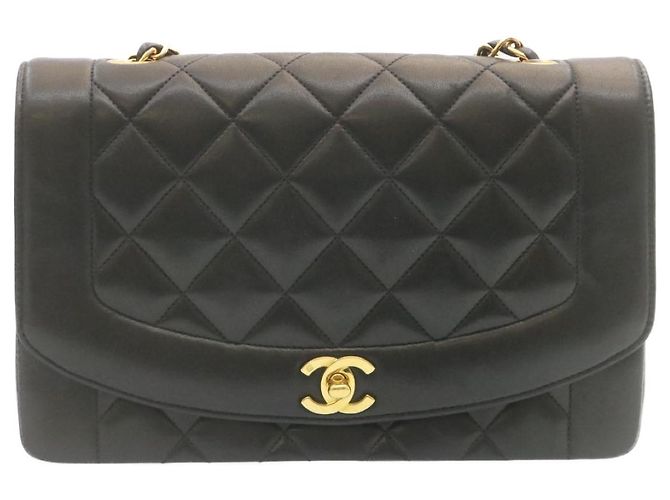 CHANEL Chain Turn Lock Diana Matelasse Shoulder Bag Lamb Skin Black Auth knn076 - view 13