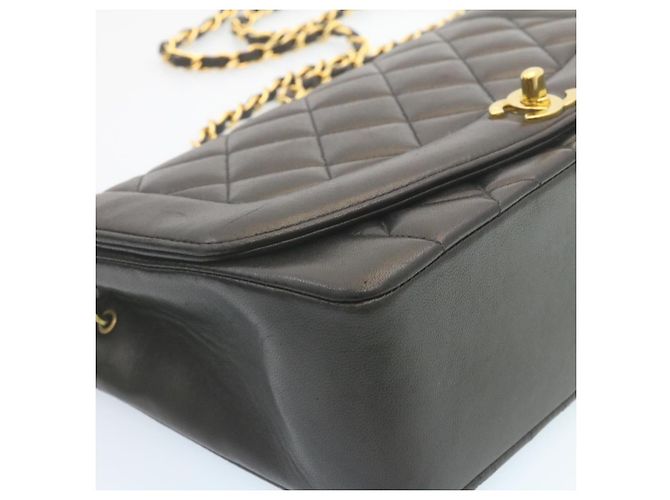 CHANEL Chain Turn Lock Diana Matelasse Shoulder Bag Lamb Skin Black Auth knn076 - view 14