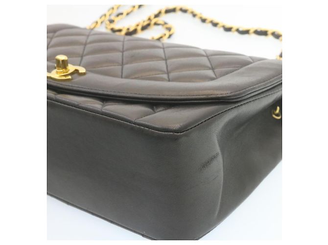 CHANEL Chain Turn Lock Diana Matelasse Shoulder Bag Lamb Skin Black Auth knn076 - view 15