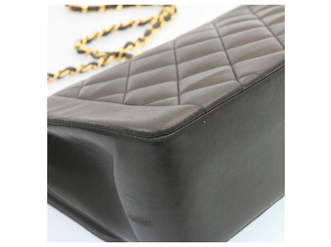 CHANEL Chain Turn Lock Diana Matelasse Shoulder Bag Lamb Skin Black Auth knn076 - view 16