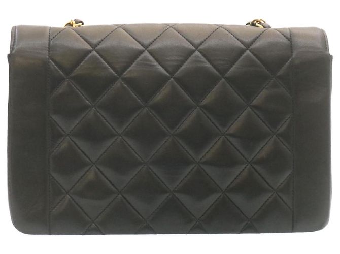 CHANEL Chain Turn Lock Diana Matelasse Shoulder Bag Lamb Skin Black Auth knn076 - view 2