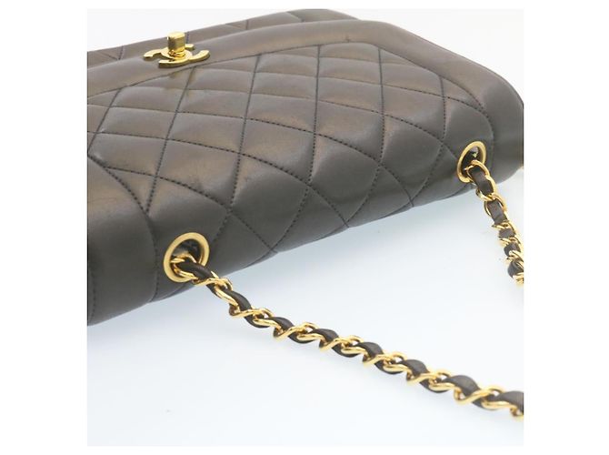 CHANEL Chain Turn Lock Diana Matelasse Shoulder Bag Lamb Skin Black Auth knn076 - view 6
