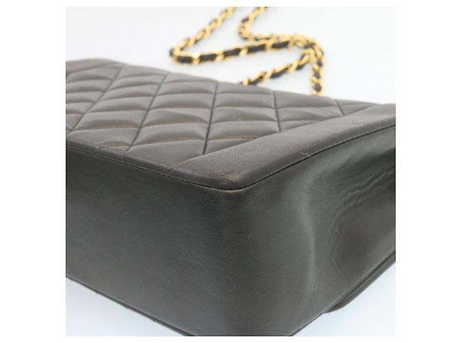 CHANEL Chain Turn Lock Diana Matelasse Shoulder Bag Lamb Skin Black Auth knn076 - view 8