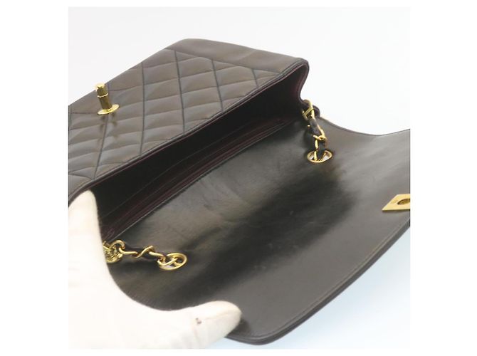 CHANEL Chain Turn Lock Diana Matelasse Shoulder Bag Lamb Skin Black Auth knn076 - view 9
