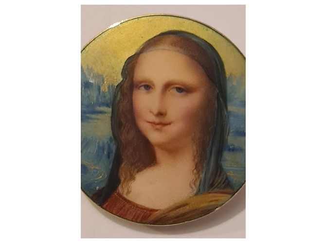 Autre Marque Spilla Mona Lisa in smalto blu e oro 18ct - vista 10