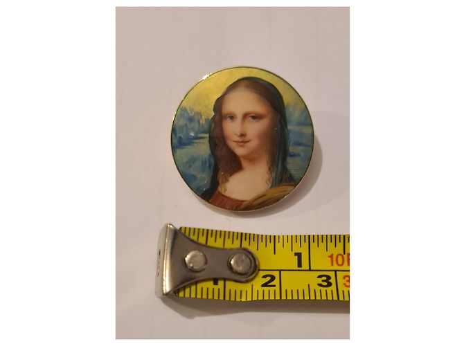 Autre Marque Spilla Mona Lisa in smalto blu e oro 18ct - vista 18