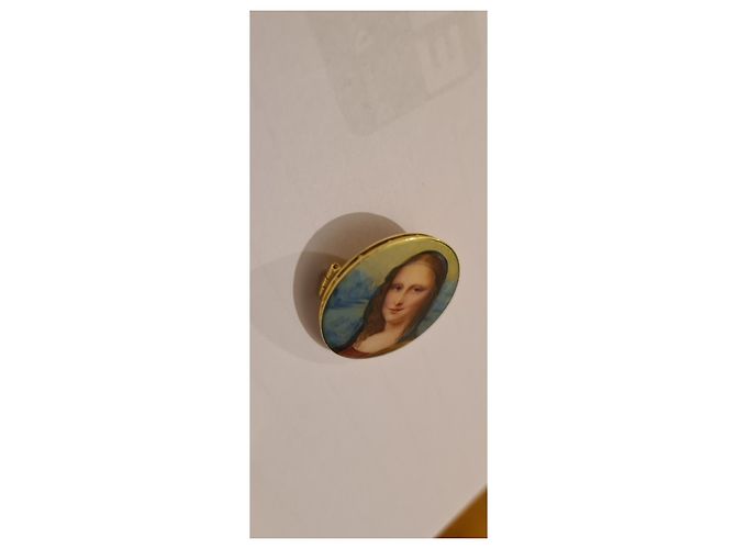 Autre Marque Spilla Mona Lisa in smalto blu e oro 18ct - vista 2