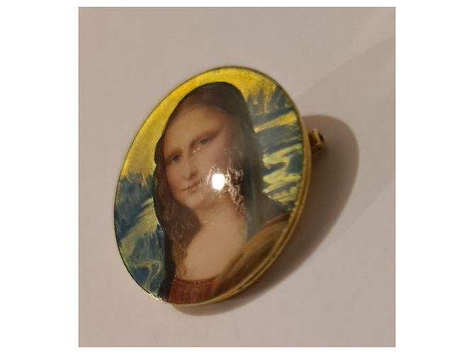 Autre Marque Spilla Mona Lisa in smalto blu e oro 18ct - vista 3