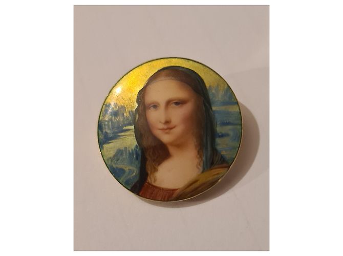 Autre Marque Spilla Mona Lisa in smalto blu e oro 18ct - vista 4