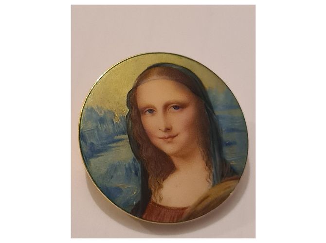 Autre Marque Spilla Mona Lisa in smalto blu e oro 18ct - vista 6