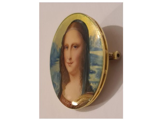 Autre Marque Spilla Mona Lisa in smalto blu e oro 18ct - vista 7