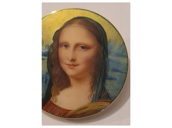 Autre Marque Spilla Mona Lisa in smalto blu e oro 18ct - vista 8