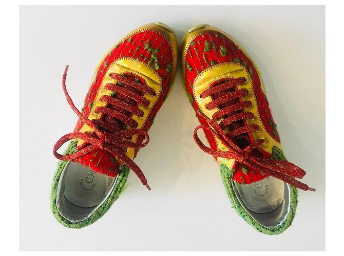 Sneakers Chanel in tweed e pelle metallizzata rosso verde oro D'oro - vista 19