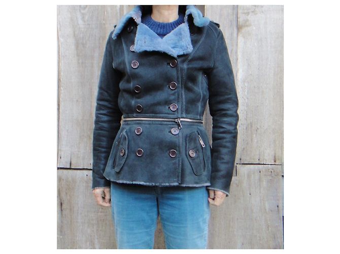Burberry Lammfelljacke Größe M Blau - Ansicht 2