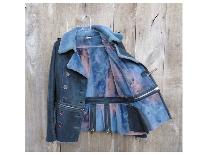 Burberry Lammfelljacke Größe M Blau - Ansicht 7