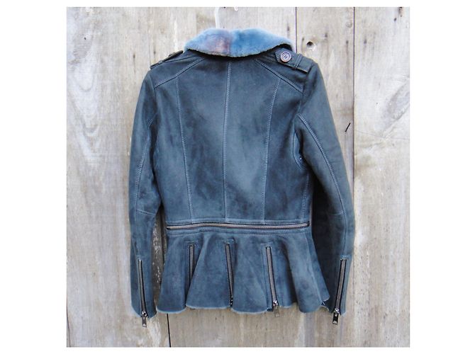 Burberry Lammfelljacke Größe M Blau - Ansicht 8