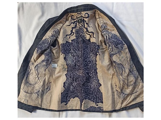 Giacca aderente Jean Paul Gaultier grigio blu seta cotone lino Grigio antracite - vista 3