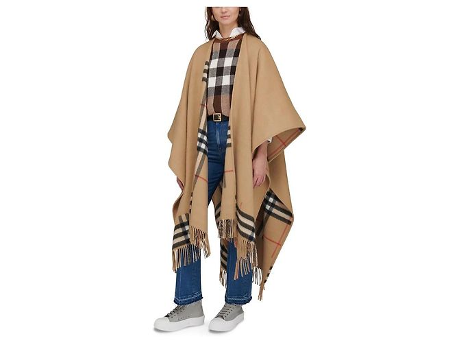 BURBERRY CAPE REVERSIBLE CACHEMIRE LAINE CHECK KAMEL - Ansicht 13