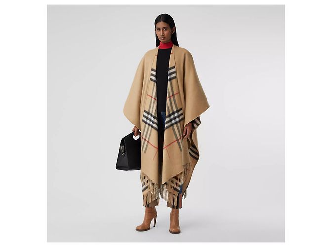 BURBERRY CAPE REVERSIBLE CACHEMIRE LAINE CHECK KAMEL - Ansicht 3