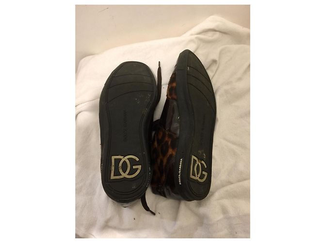 Dolce & Gabbana Sneakers stile cavallino in vernice e pelle di vitello Marrone Stampa leopardo - vista 3