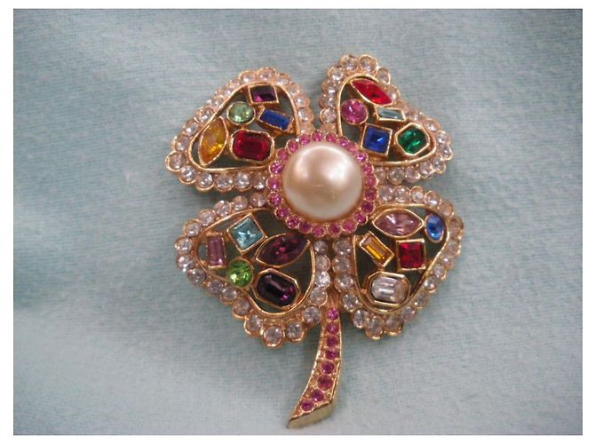 Autre Marque Spilla trifoglio 4 foglie con pietre multicolori e perla Multicolore - vista 3