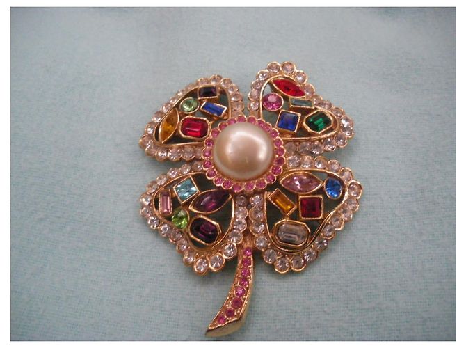 Autre Marque Spilla trifoglio 4 foglie con pietre multicolori e perla Multicolore - vista 6
