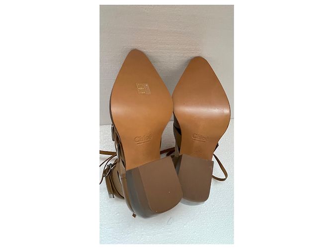 Stivaletti Chloé Marrone Chiaro Pelle e Tela 37.5 - vista 6