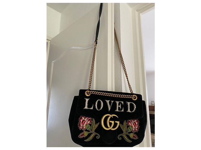 Bolsa de mão Gucci Marmont em veludo preto - vista 3