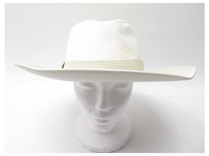 Hermès TALLA DE SOMBRERO HERMES 58 GORRO MIXTO ALGODÓN Y PIEL BLANCO - vista 2