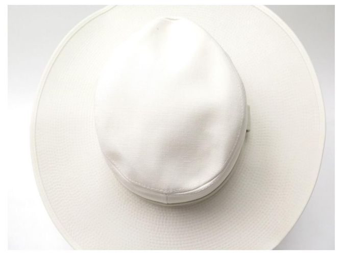Hermès TALLA DE SOMBRERO HERMES 58 GORRO MIXTO ALGODÓN Y PIEL BLANCO - vista 3